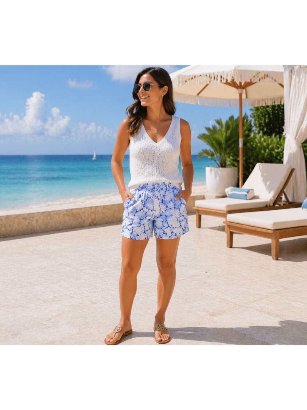Lilly Pulitzer Sonya Shorts Women’s Size 4 Blue White House of Nemo Print Coasta